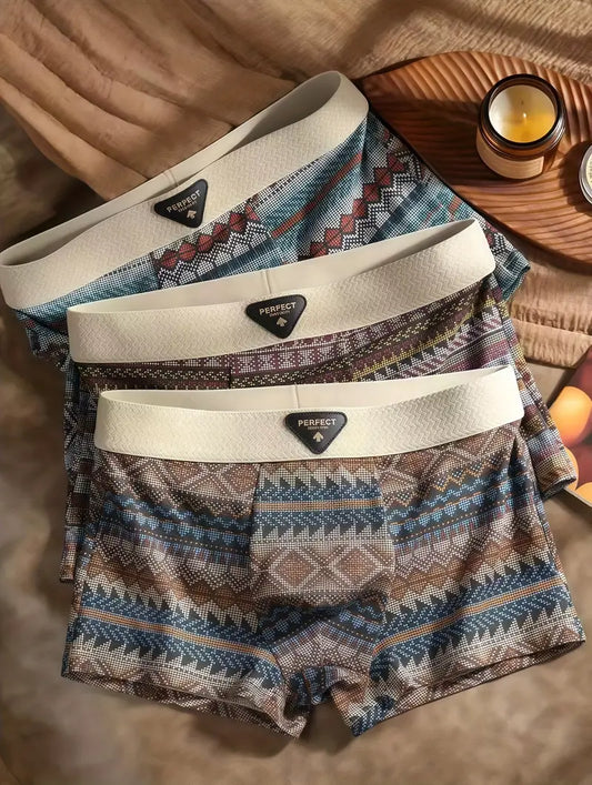 Men’s Ethnic Print Boxer Briefs – Breathable, Stretchy & Stylish