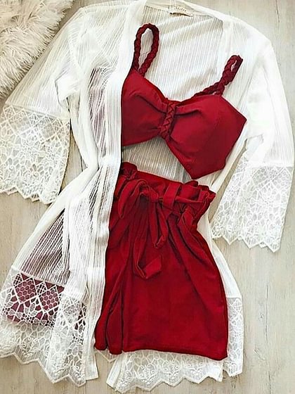 Red Night Suit & Bra Penty Set Combo