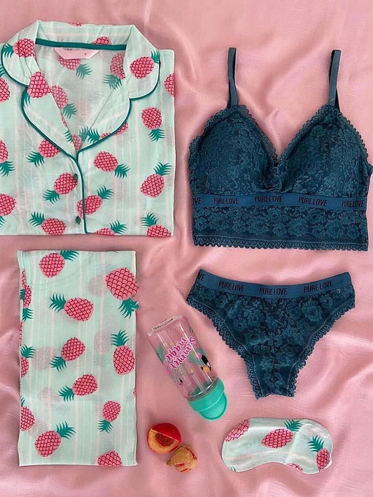 Floral Night Suit & Bra Penty Set Combo for Women's