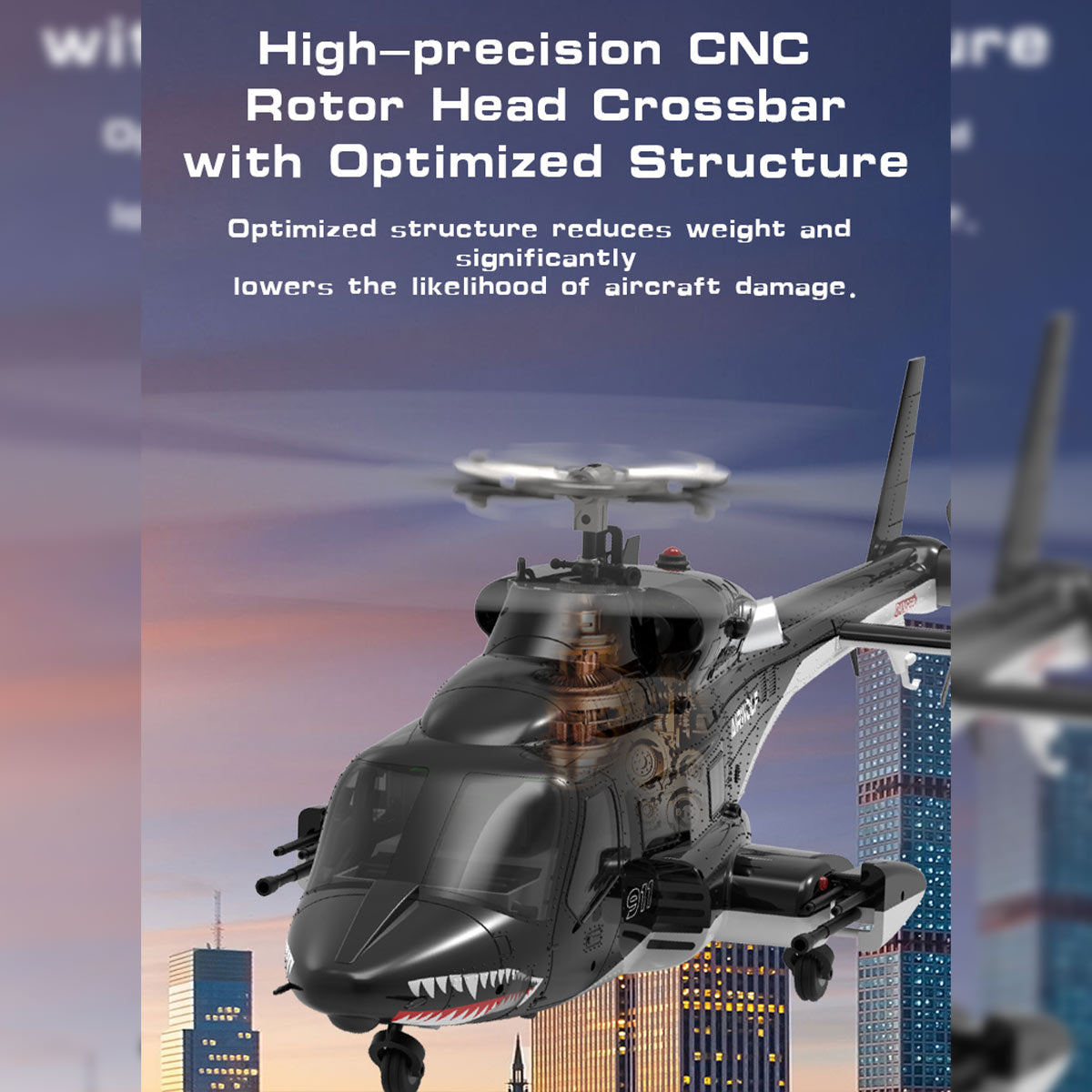 WOLFBUSH AW-911 Airwolf 1/34 Scale 2.4G 9CH Flybarless RC Helicopter Model with 6G/3D Stunt Mode and GPS Positioning (RTF Version/ Mode 1/Mode 2 Switchable)