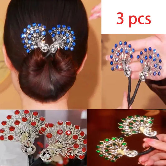 3pcs set of high-end elegant retro peacock hair clip (pack of 3)