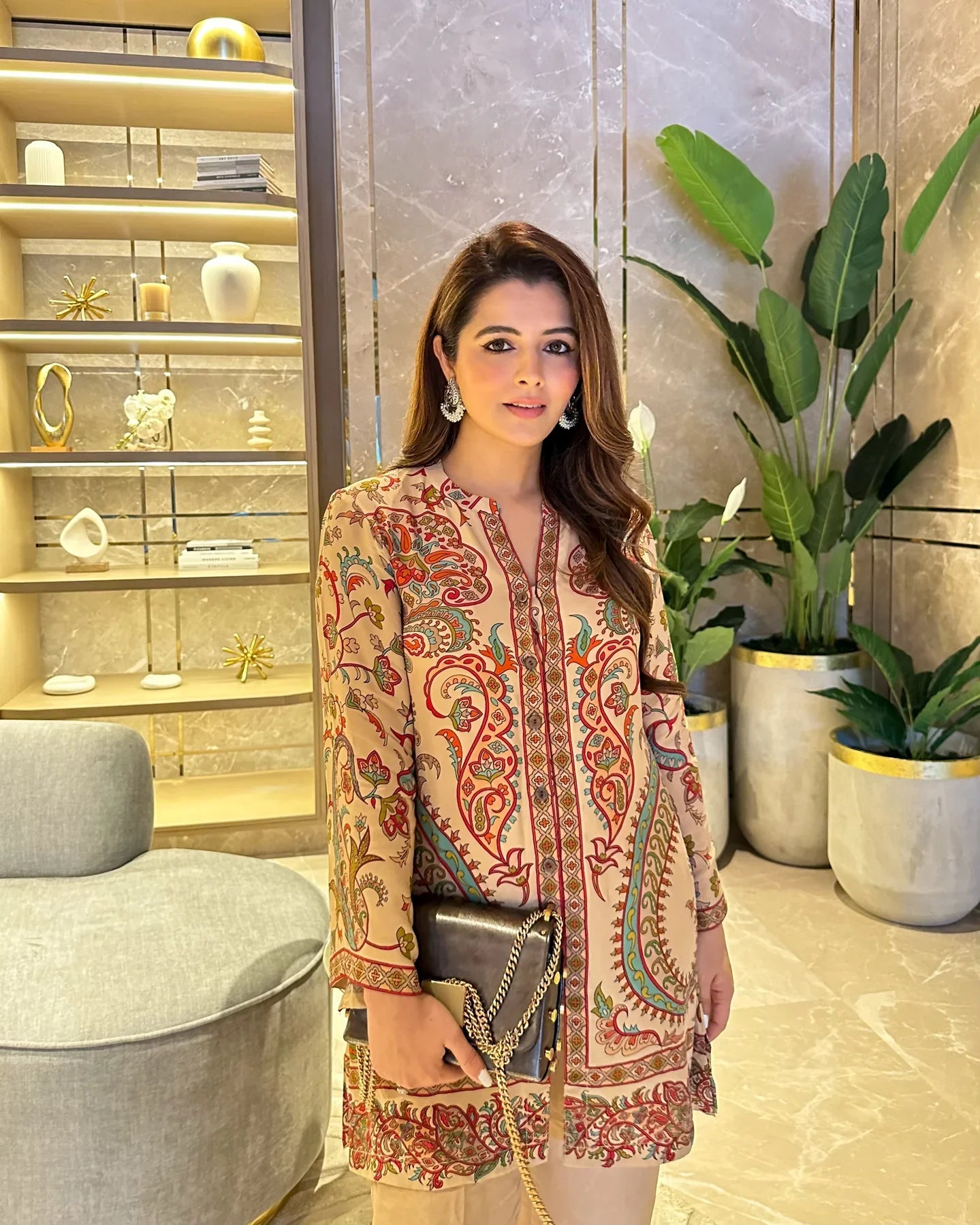 Beige Printed Crepe 2pc Set
