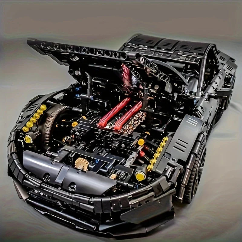 Black Sports Car Building Blocks Set, High Difficulty MOC Model