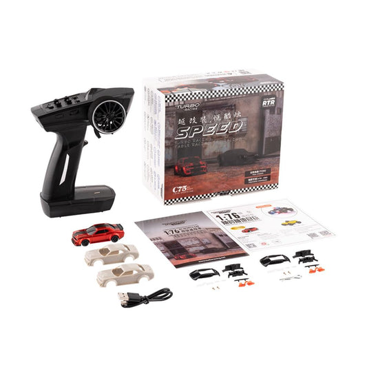 Turbo Racing C75 1:76 Scale Mini RC Car Full Proportional RTR 2.4GHZ Remote Control Type-C Charging (Red) (No Cod Allowed On This Product) - Prepaid Orders Only