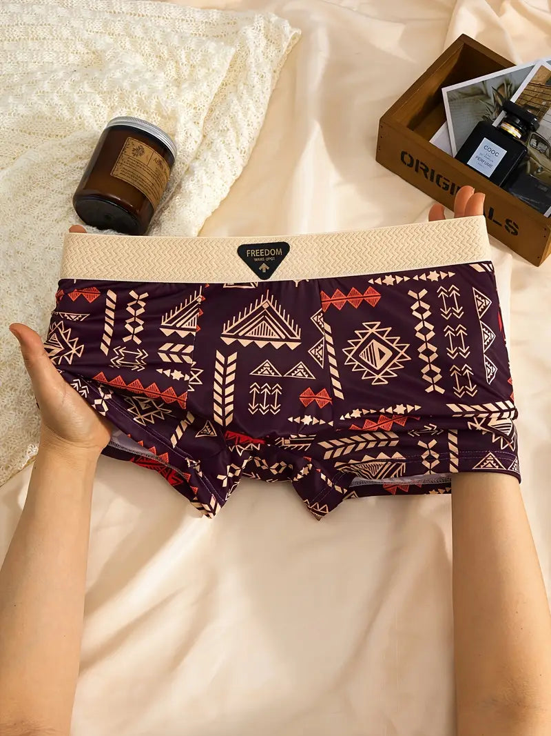Men’s Ice-Silky Boxer Briefs – 5-Pack Mixed Colors with Geometric Prints