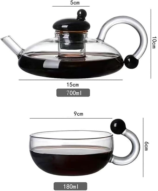 Sereno Filtration Teapot Set with 4 Tea Cups and a Heating Ceramic Stove, Magic Teapot Set, for Loose Tea, Blooming & Loose Leaf