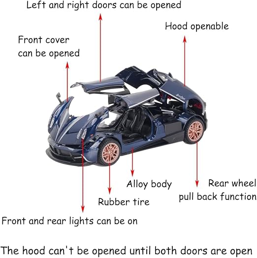 Collectible Blue Pagani Huayra Dinastia Toy Vehicle Pull Back Die-Cast Car Model with Lights and Sounds