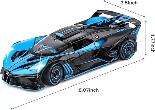 124 Diecast Bugatti Bolide Metal Pull Back Car with 6 Openable Doors & Sound Light Toy
