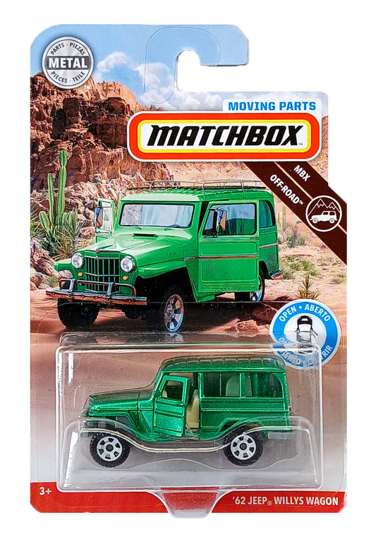 EXCLUSIVES Matchbox Moving Parts '62 Jeep Willys Wagon - Green - 2018 Card