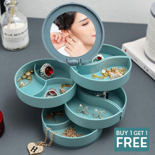 Rotating Jewelry Storage Box - With Makeup Mirror™️