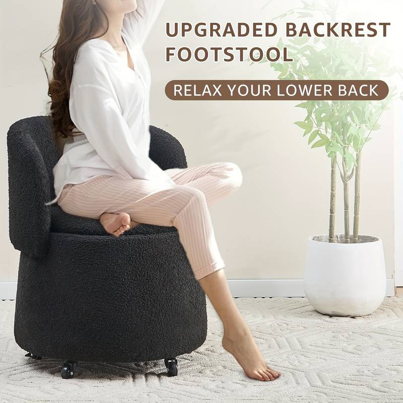 Modern Black Teddy Velvet Storage Ottoman with Backrest – 3.2 Cu Ft Hidden Storage
