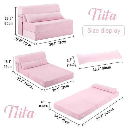 Folding Sofa Bed with Pillow Twin Size Mattress & Plush Fabric with Portable Storage Bag
