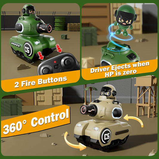 2-pack set of cute cartoon remote-control battle tanks