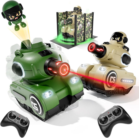 2-pack set of cute cartoon remote-control battle tanks