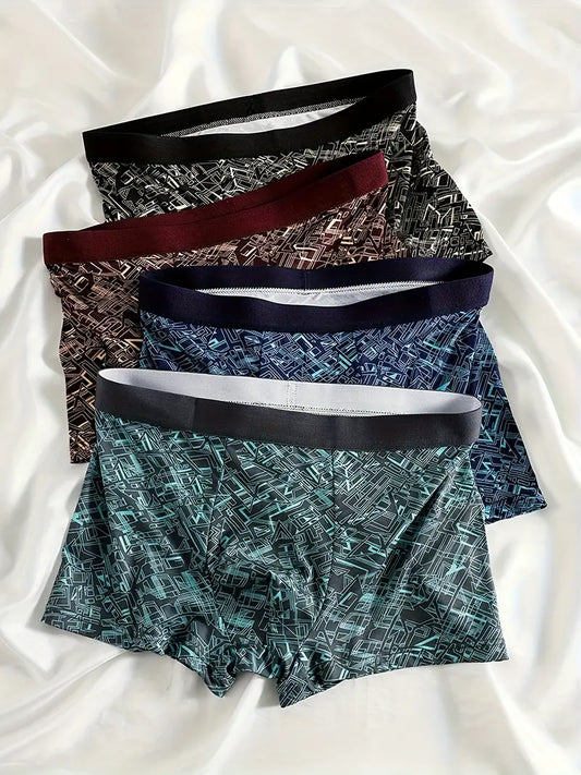 4-Pack Men’s Geometric Boxer Briefs – Soft, Breathable, and Comfortable