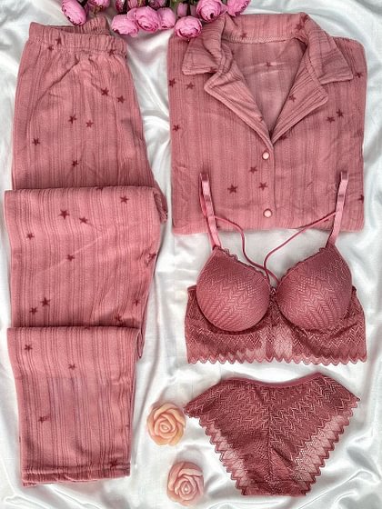 Beautiful Night Suit & Bra Penty Set Combo for Women's