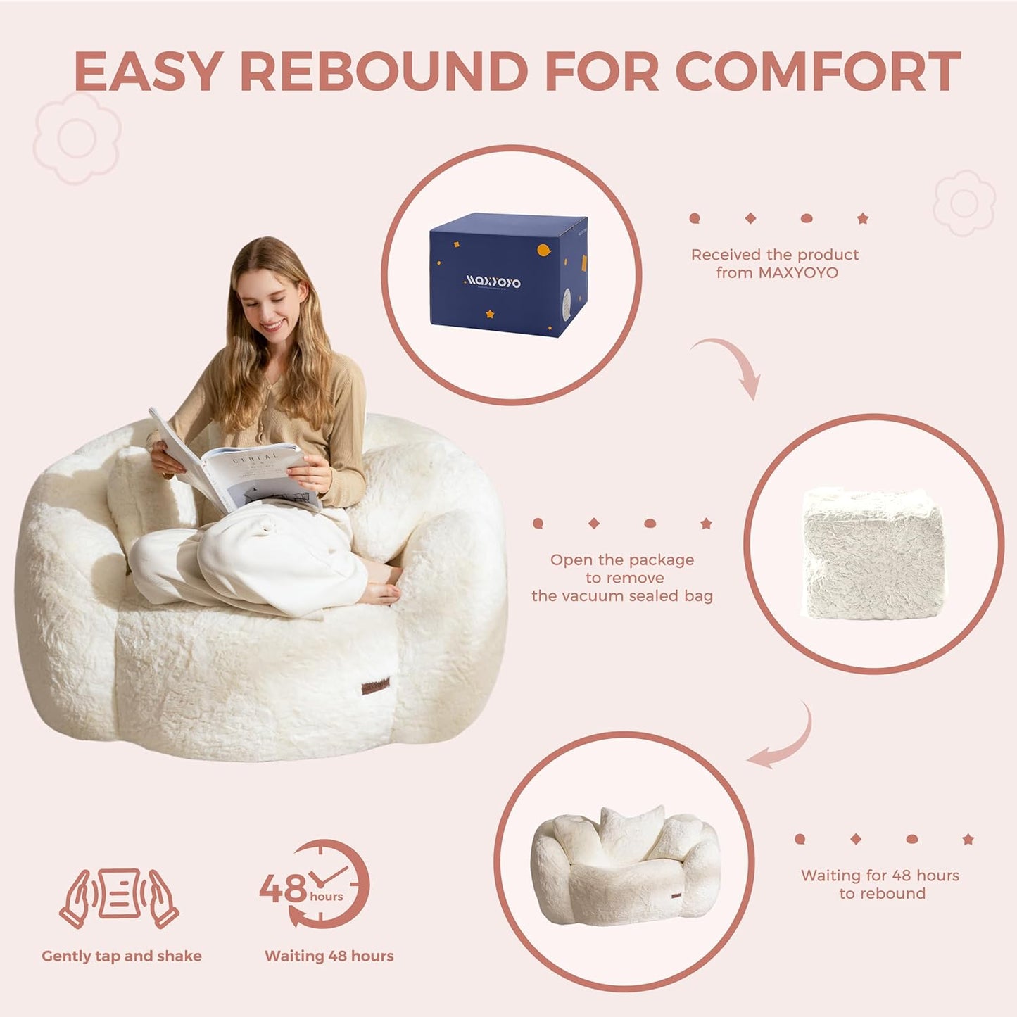 Oversized Plush Bean Bag Chair with Pillows, Cozy Faux Fur Floor Sofa for Adults, Comfy Lounge Seating for Bedroom and Living Room