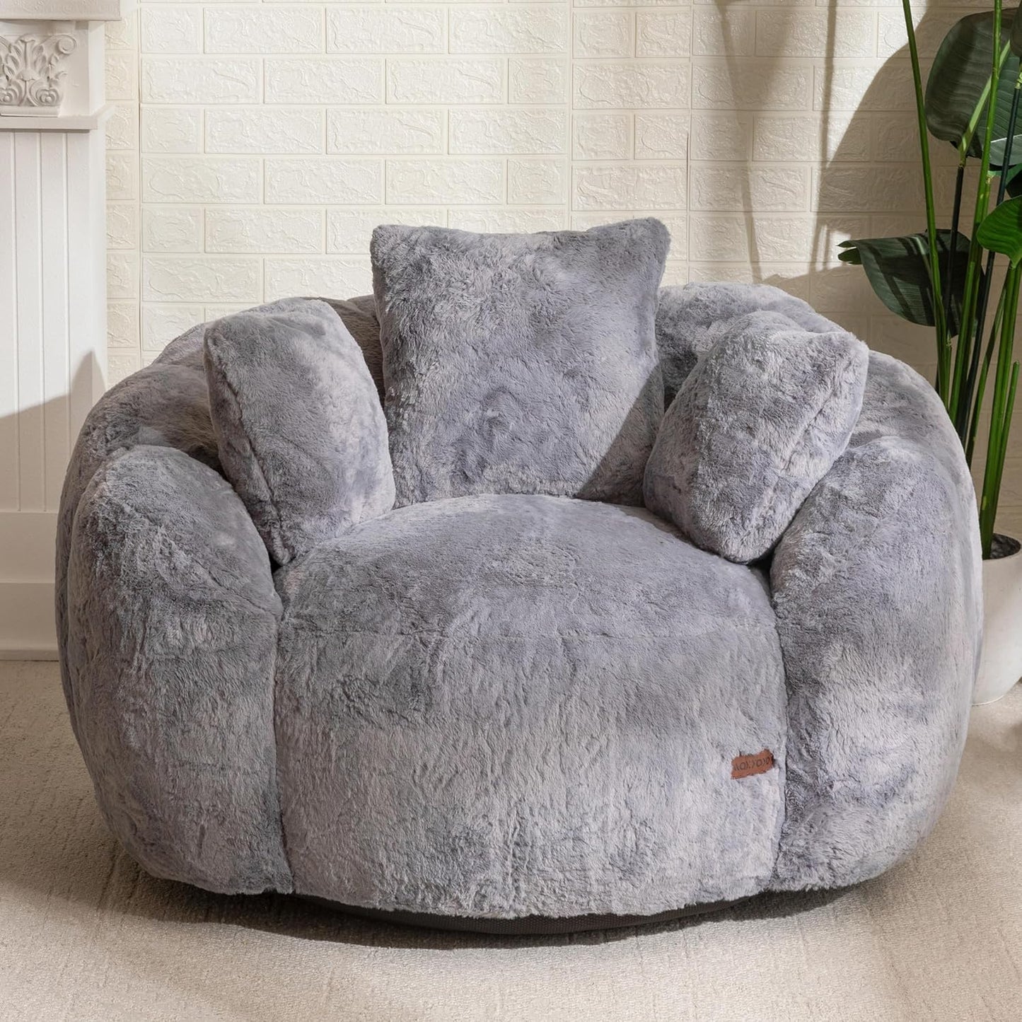 Oversized Plush Bean Bag Chair with Pillows, Cozy Faux Fur Floor Sofa for Adults, Comfy Lounge Seating for Bedroom and Living Room