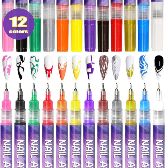 Nail Art Marker Pens – 12 Color DIY Nail Art Pen Set🌈