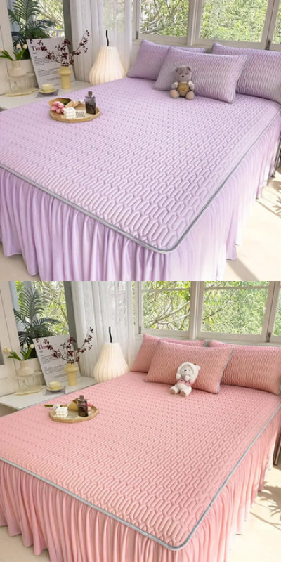 COMBO PACKS - Luxury Ice cool Anti-Slip Bed Skirt Fitted BedSheet With 2 Pillow Covers