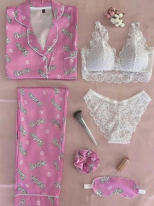 Pink Night Suit & Bra Penty Set Combo for Women's
