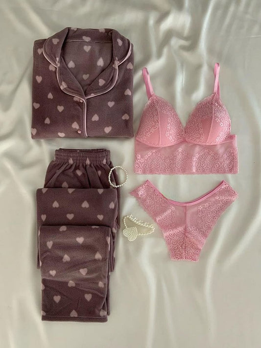 Sexy Look Night Suit & Bra Penty Set Combo for Women's