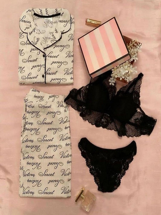 Bold Care Night Suit & Bra Penty Set Combo for Women's