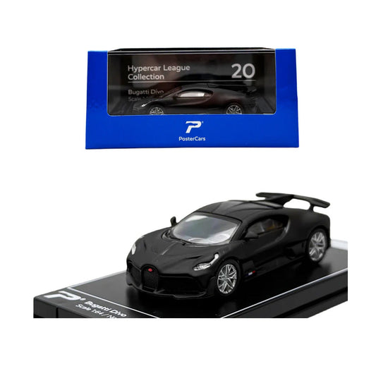 PosterCars 1:64 Bugatti Divo – Black – Acrylic Box | Hypercar League Collection #19