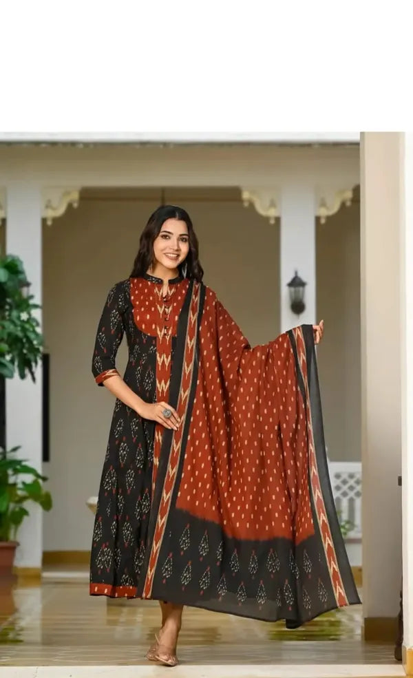 Anarkali kurti with bottom & dupatta