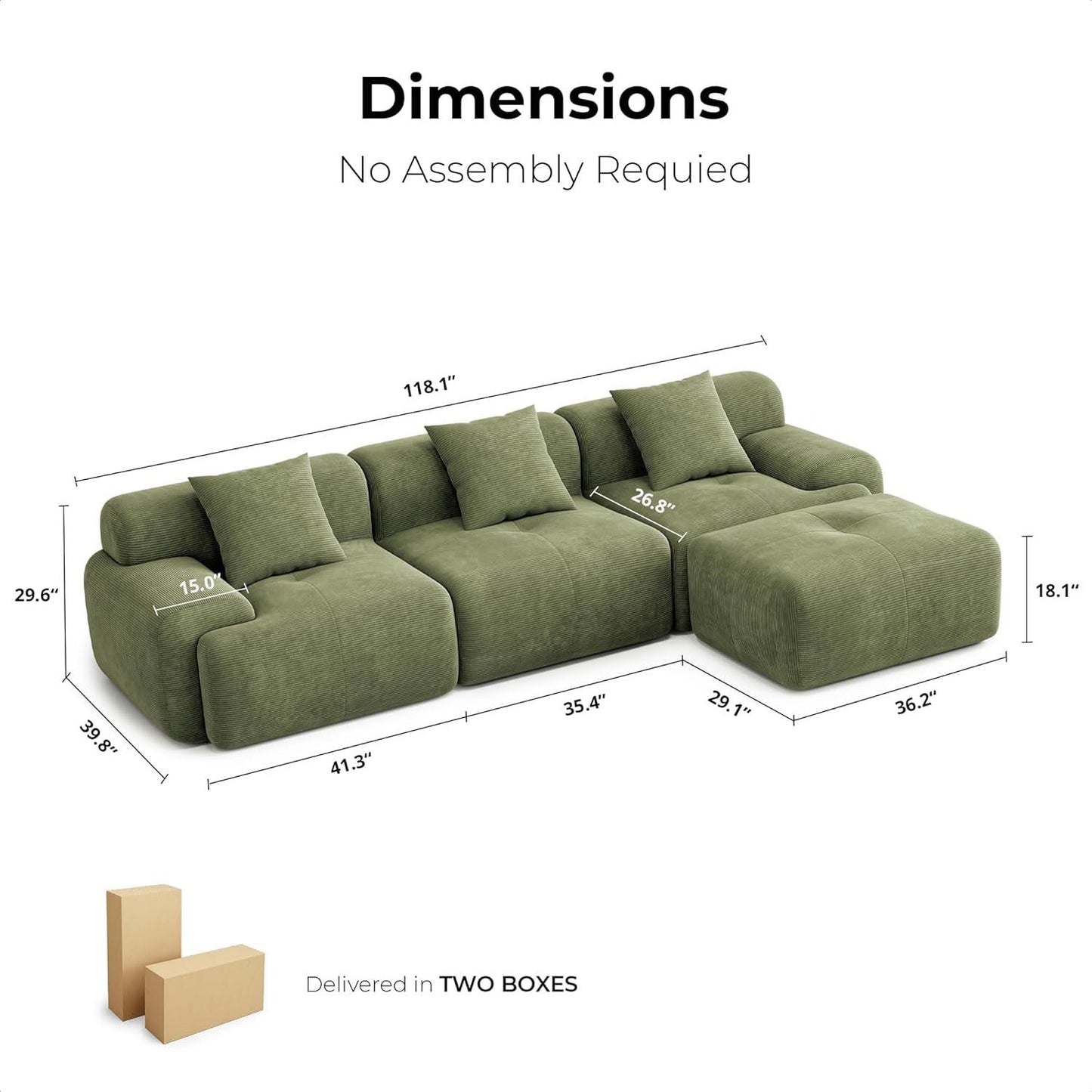 118" Modern L-Shaped Modular Sectional Sofa