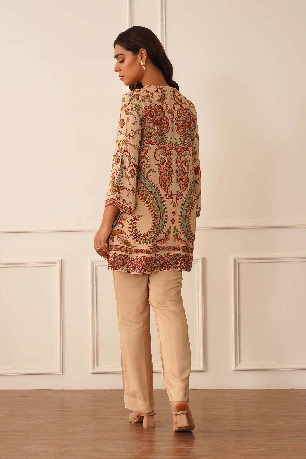 Beige Printed Crepe 2pc Set