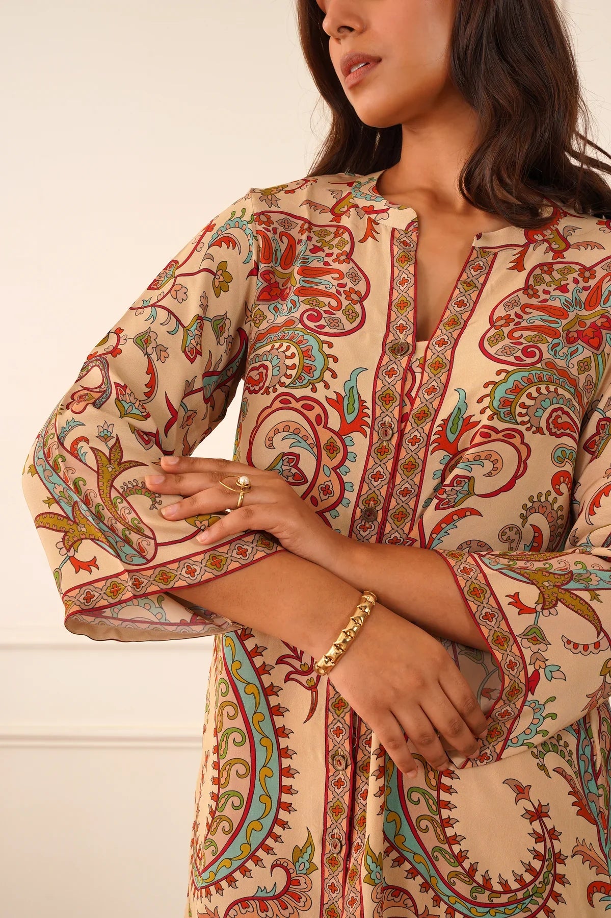 Beige Printed Crepe 2pc Set