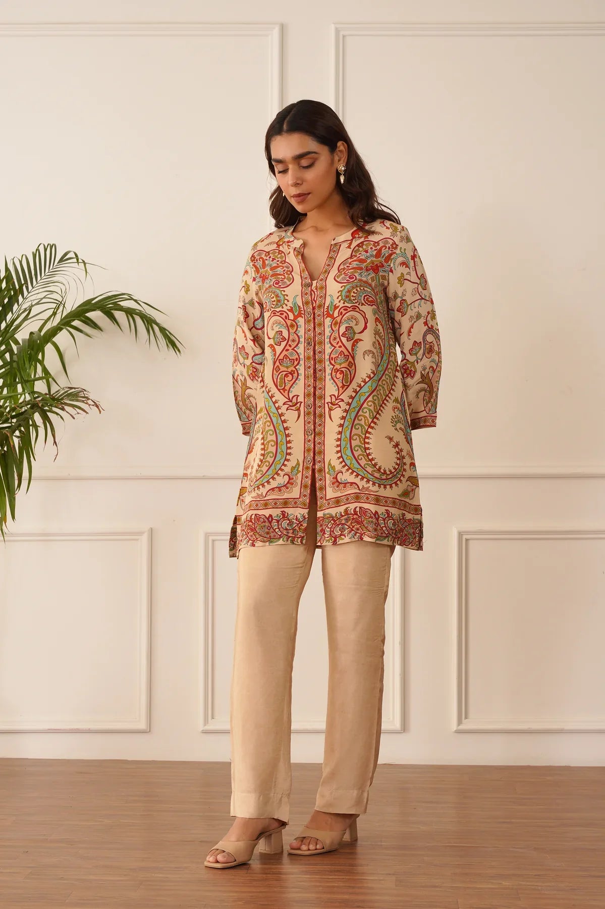Beige Printed Crepe 2pc Set