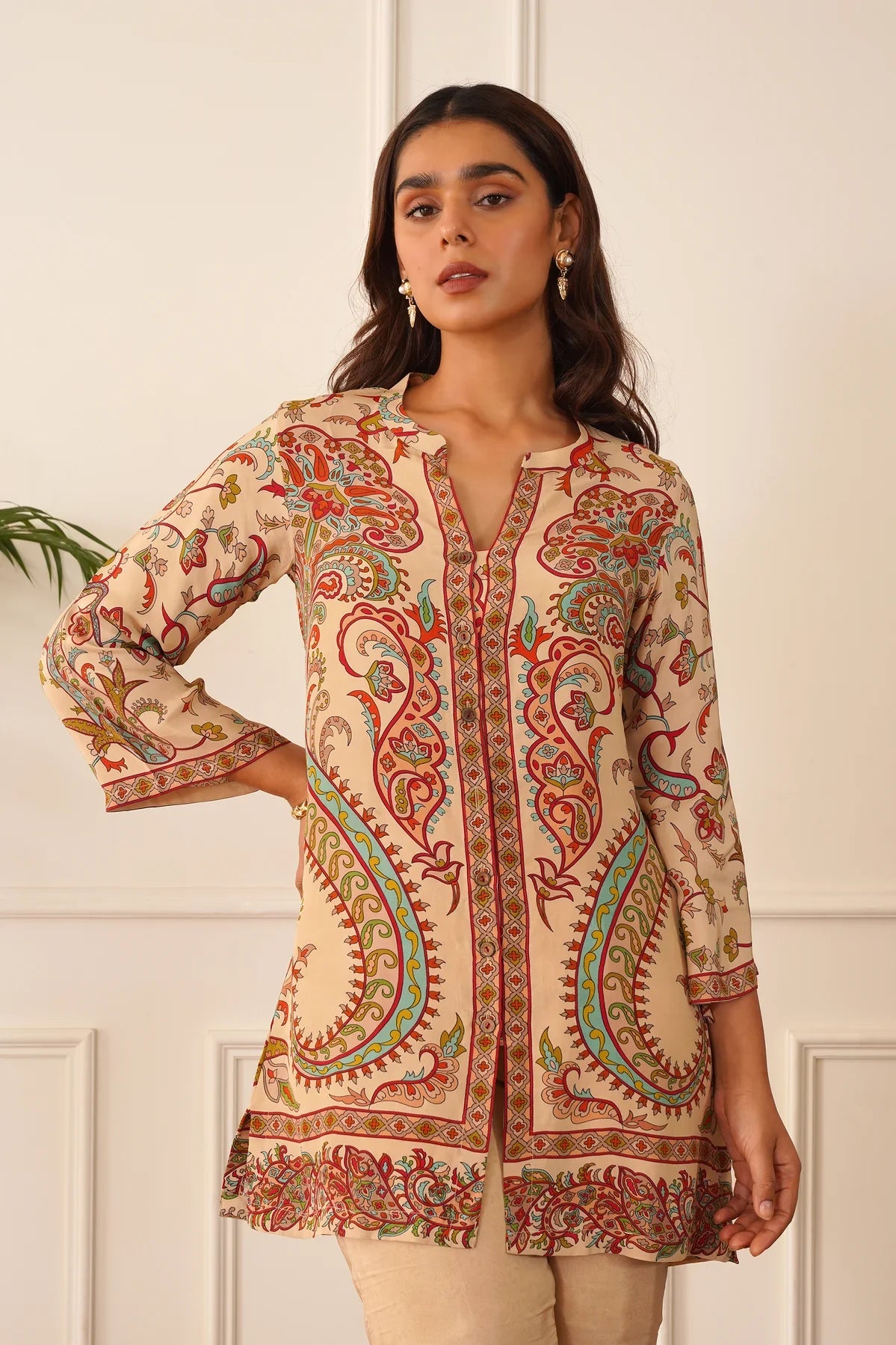 Beige Printed Crepe 2pc Set