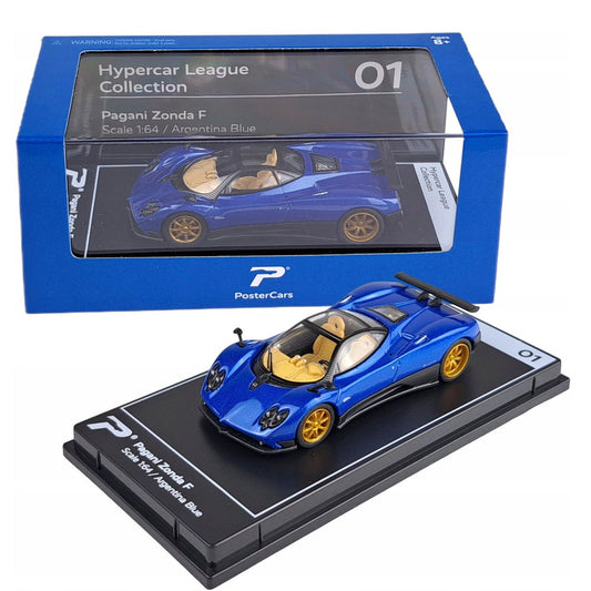 PosterCars 1:64 H01 – Pagani Zonda F with Acrylic Box  (Argentina Blue) Diecast Car Model