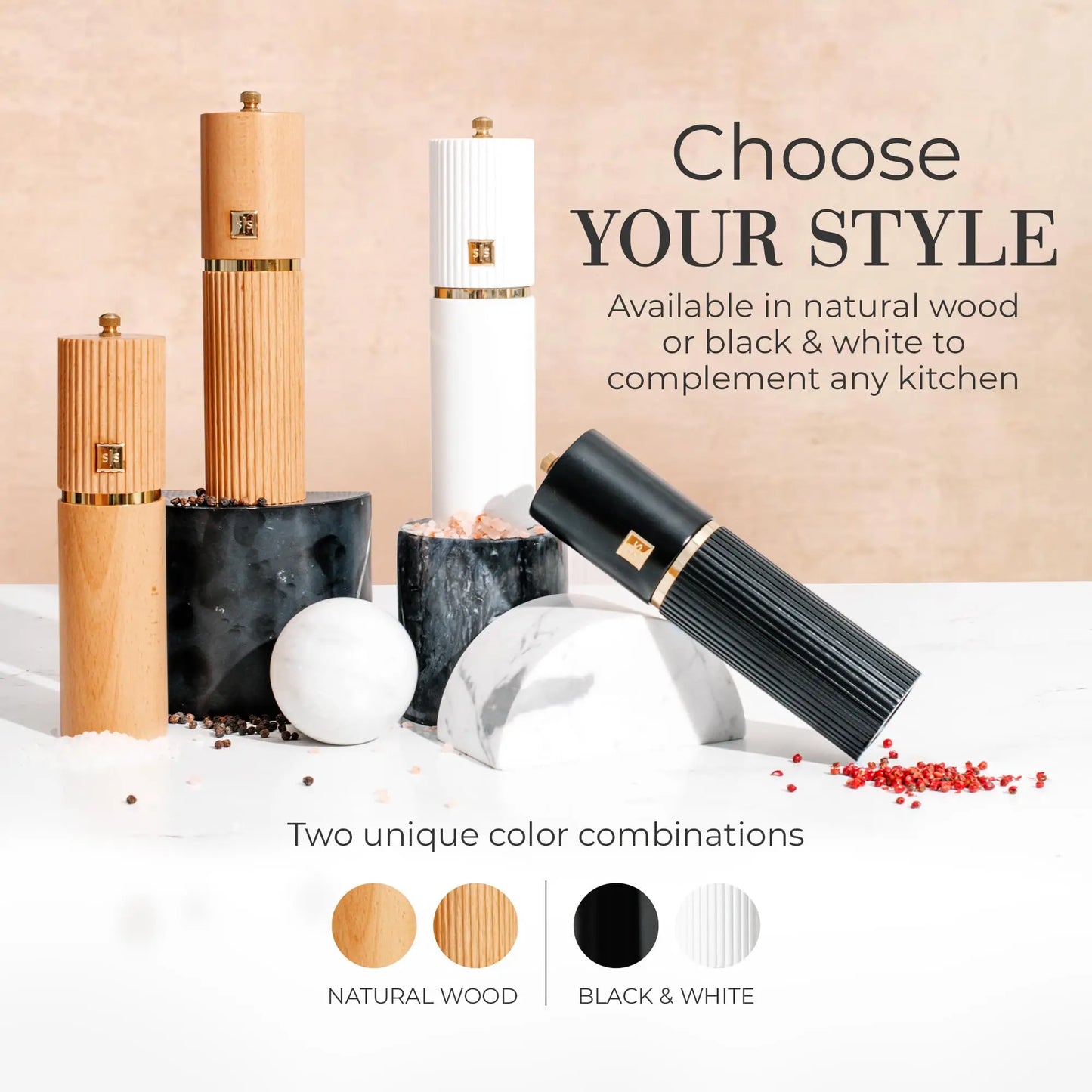 Wooden Salt and Pepper Grinder Set With Gold Accents™️