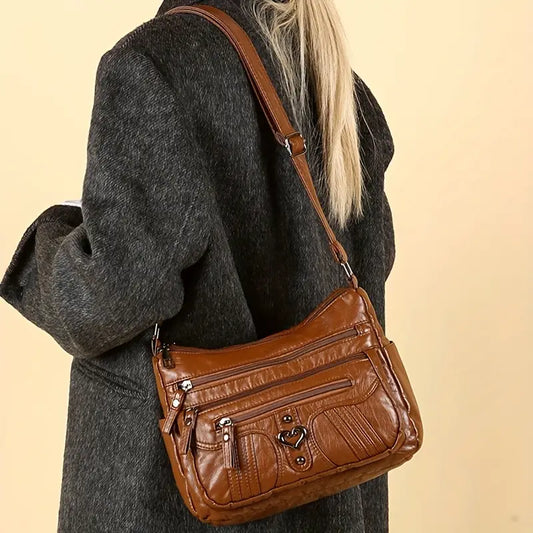 ( BUY 1 GET 1 FREE )Perfect Soft Vegan Leather Vintage Crossbody Bag
