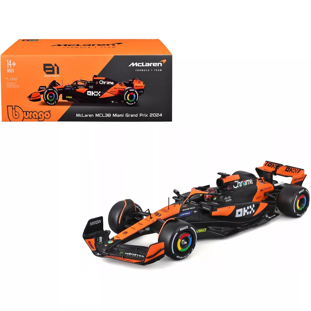 1:24 McLaren 2024 MCL38 Lando Norris #4 & Oscar Piastri #81 - Miami GP