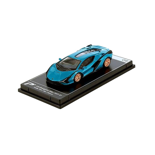 PosterCars 1:64 H08 – Lamborghini Sián FKP 37 (Blu Uranus) with Acrylic Box | Hypercar League Collection