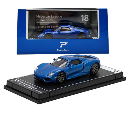 PosterCars 1:64 Porsche 918 Spyder – Sapphire Blue Metallic – Acrylic Box | #H18