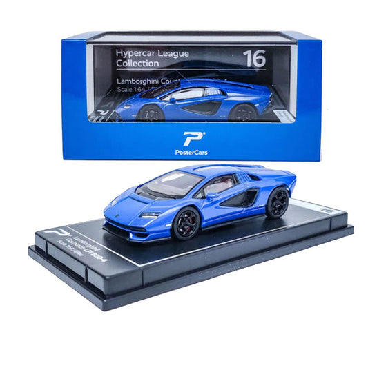 PosterCars 1:64 Lamborghini Countach LPI 800-4 – Bleu – Acrylic Box | Hypercar League Collection #16