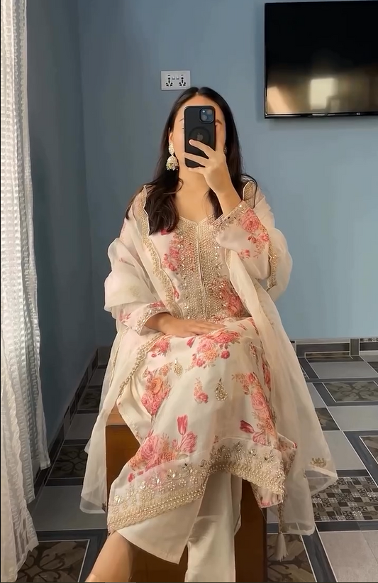 Designer Straight KurtI With Trousers Pant & Dupatta