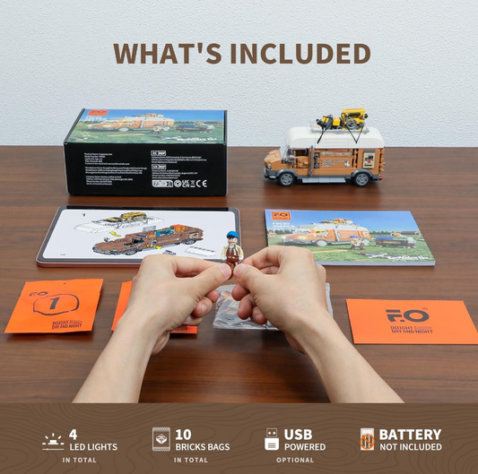 Carpentry Van Lighting Building-Bricks Set - Farm Woodworker Car Collectible Display Set 496 Pcs
