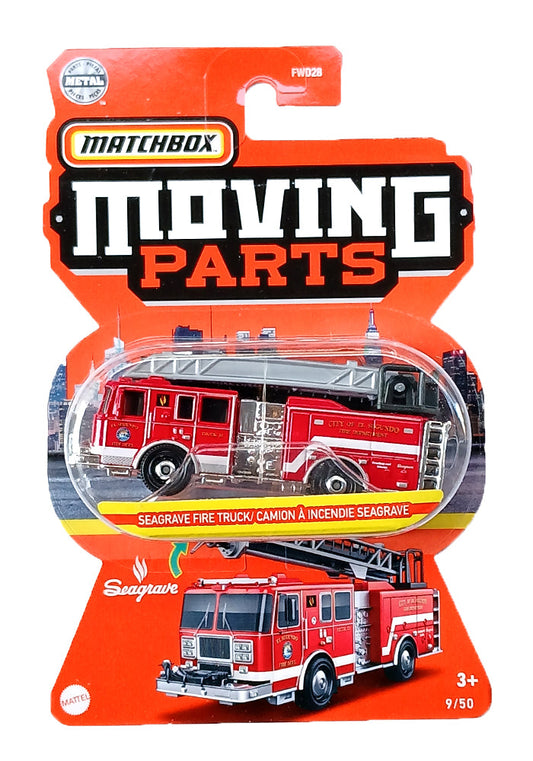 EXCLUSIVES Matchbox Moving Parts Seagrave Fire Truck - Red / Silver - 2022 Card