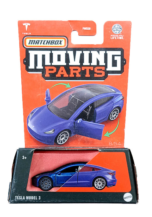 EXCLUSIVES Matchbox Moving Parts Tesla Model 3 - Blue - 2023 Card