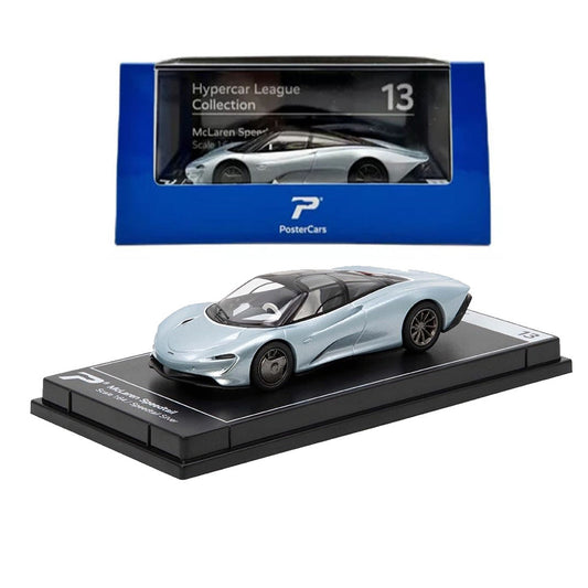 PosterCars 1:64 McLaren Speedtail – Speedtail Silver – Acrylic Box | Hypercar League Collection #13