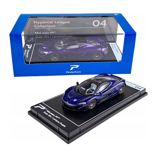 PosterCars H04 – McLaren P1 with Acrylic Box (Lantana Purple) 1:64 Diecast Car Model
