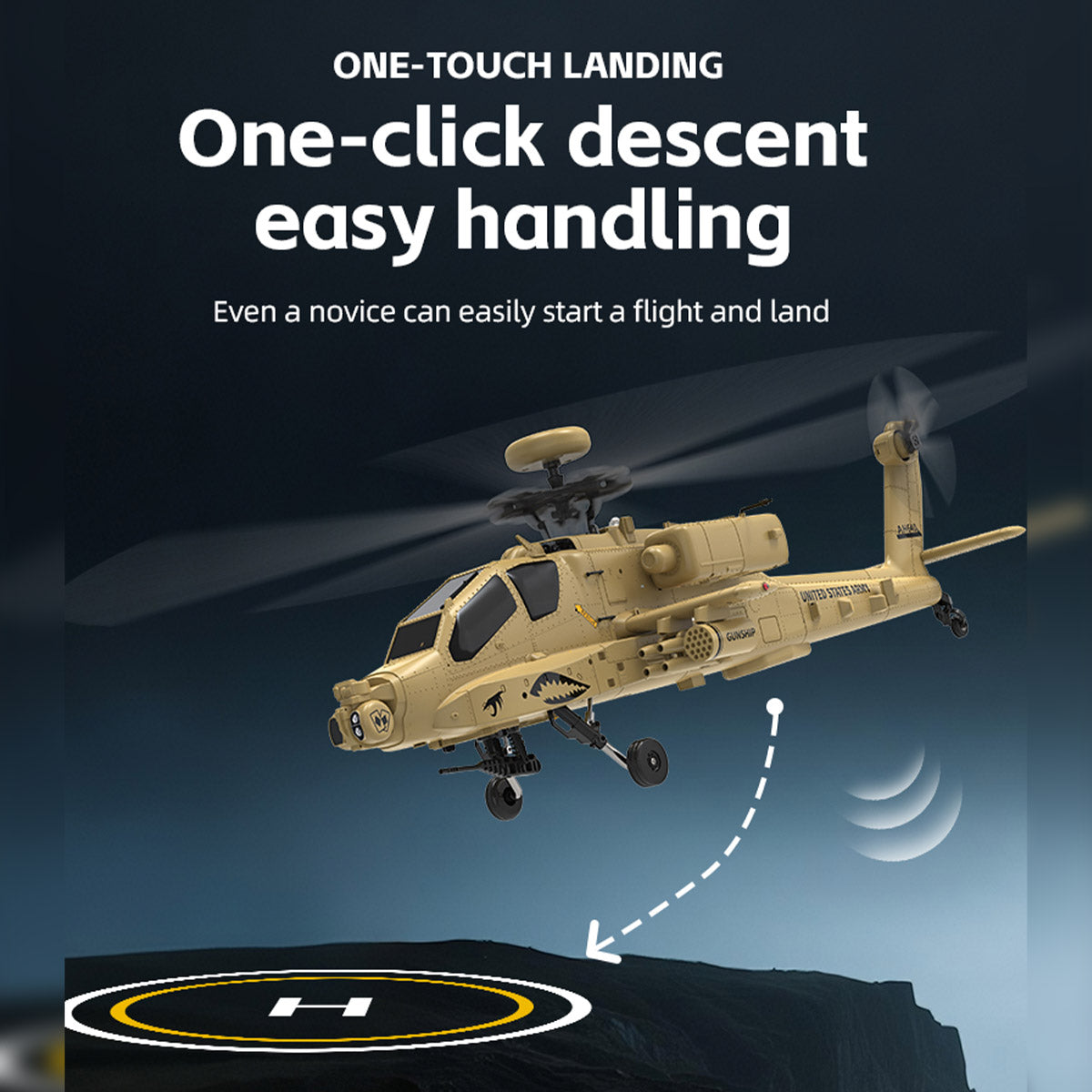 WOLFBUSH YUXIANG F11-N AH64 Apache 1/32 Scale RC Helicopter Model  - 2.4G 6CH Coaxial Dual Rotor 6G/3D with Optical Flow Altitude Hold (RTF Version/Desert Yellow)