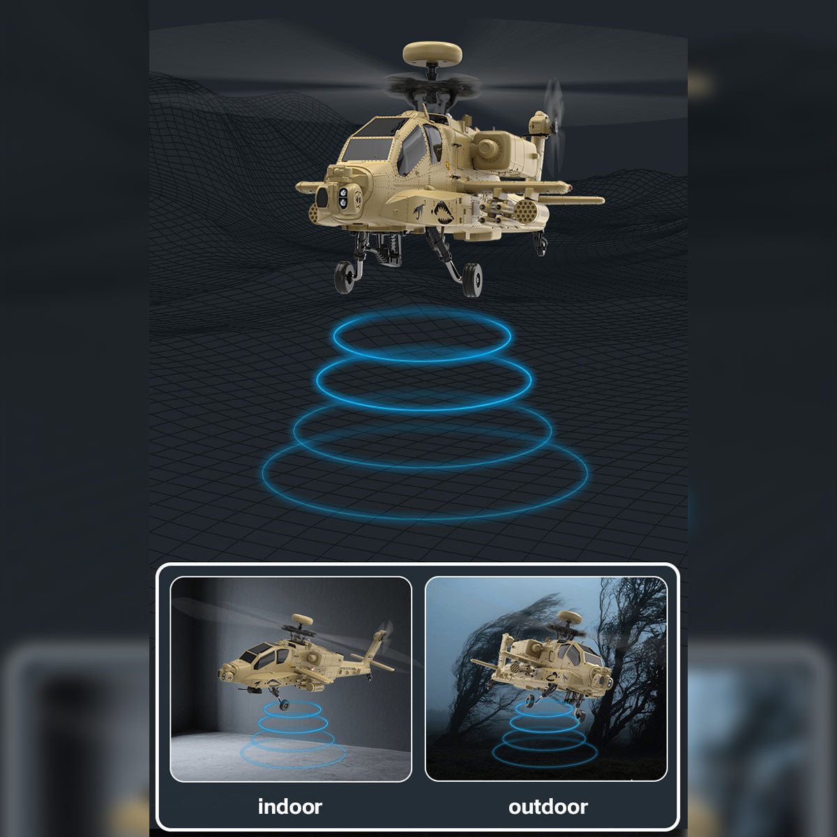 WOLFBUSH YUXIANG F11-N AH64 Apache 1/32 Scale RC Helicopter Model  - 2.4G 6CH Coaxial Dual Rotor 6G/3D with Optical Flow Altitude Hold (RTF Version/Desert Yellow)
