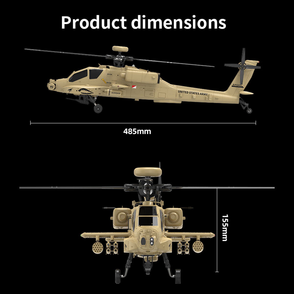 WOLFBUSH YUXIANG F11-N AH64 Apache 1/32 Scale RC Helicopter Model  - 2.4G 6CH Coaxial Dual Rotor 6G/3D with Optical Flow Altitude Hold (RTF Version/Desert Yellow)